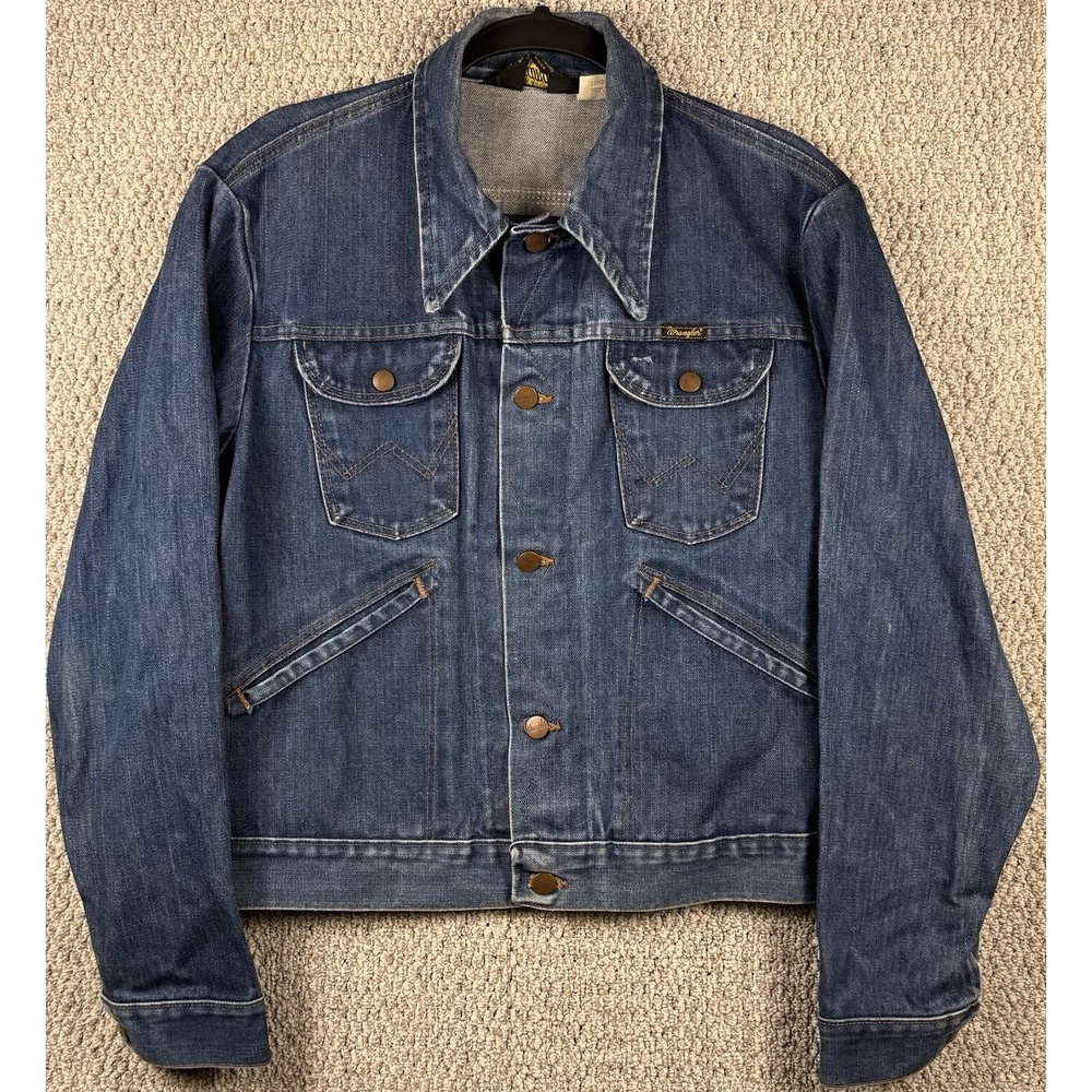 Vintage Wrangler 126PW Denim Jacket Chevrolet Patch USA Size 40 14oz